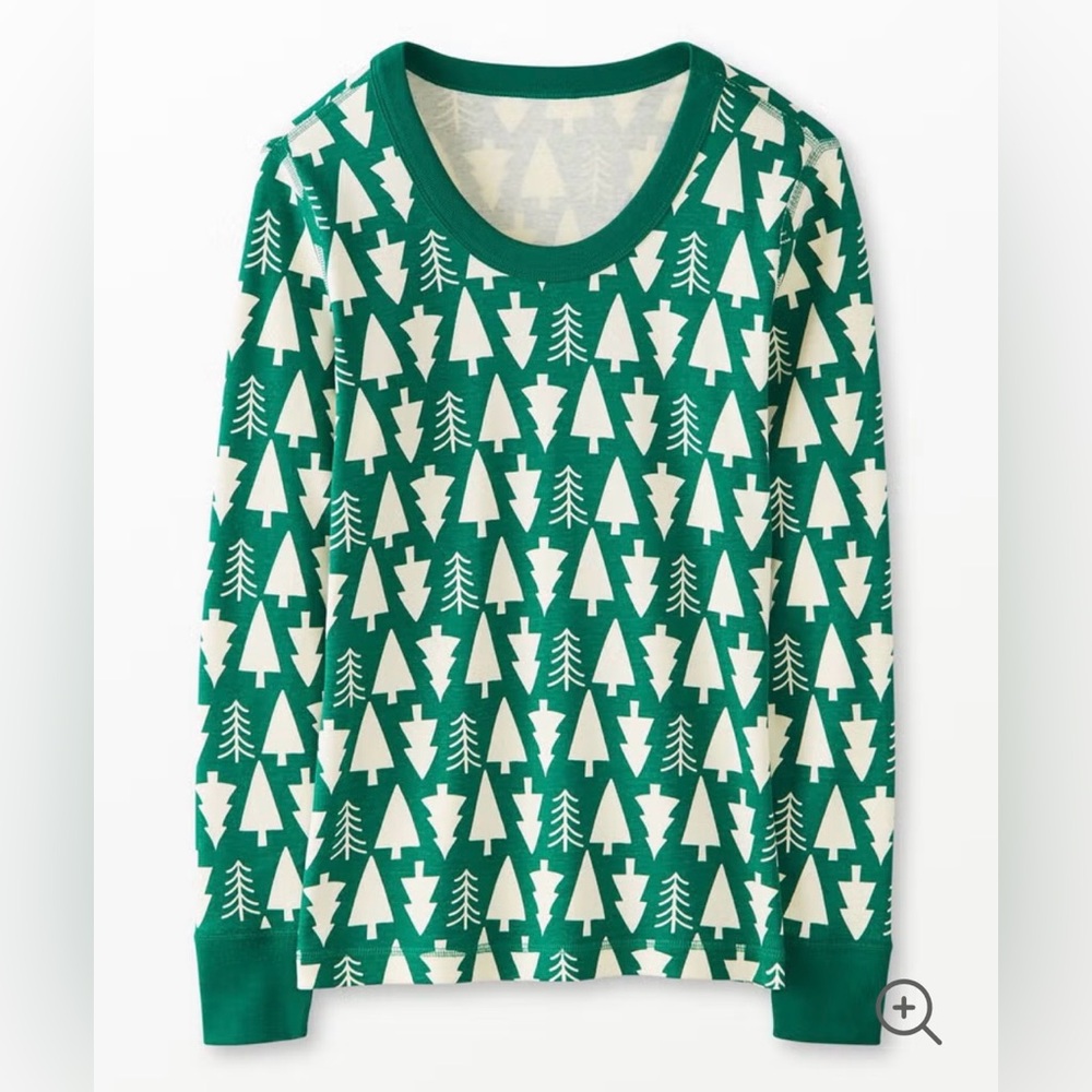 EUC - Women’s Hanna Andersson Winter Green long Sleeve Pajama Top - Sz S